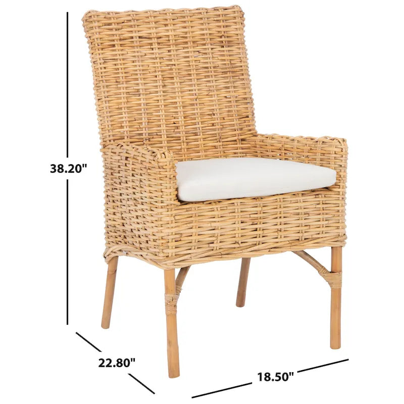 Fauteuil d'appoint côtier en rotin avec coussin – 18,5 l x 22,8 P x 38,2 H po – 19L x 23P x 38H