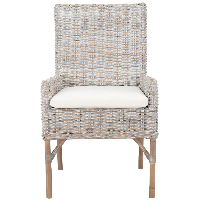 Fauteuil d'appoint côtier en rotin avec coussin – 18,5 l x 22,8 P x 38,2 H po – 19L x 23P x 38H