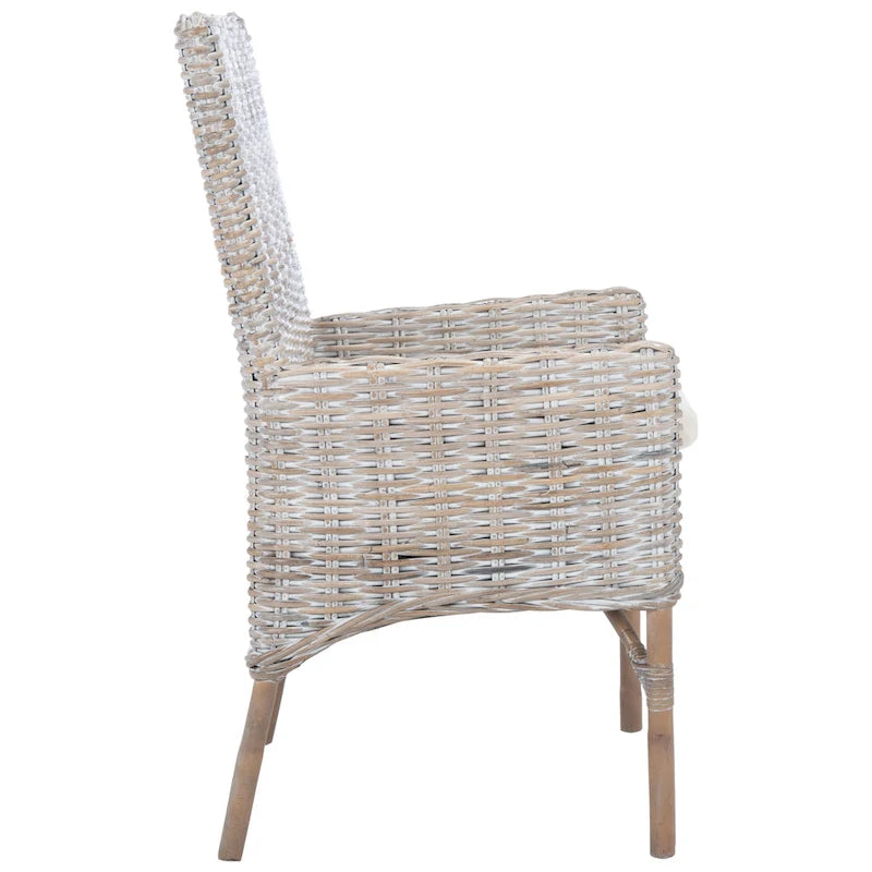 Fauteuil d'appoint côtier en rotin avec coussin – 18,5 l x 22,8 P x 38,2 H po – 19L x 23P x 38H