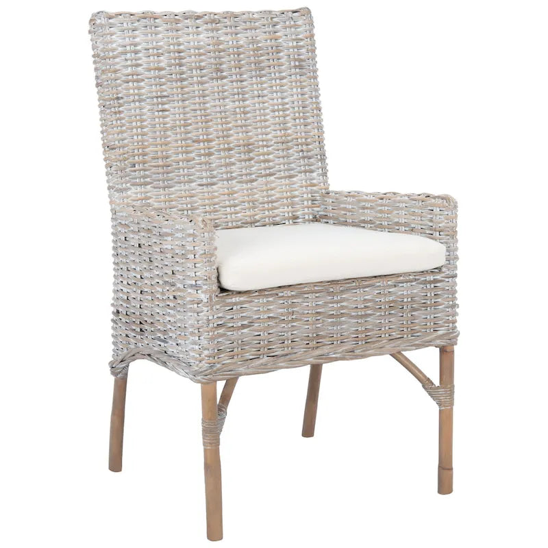 Fauteuil d'appoint côtier en rotin avec coussin – 18,5 l x 22,8 P x 38,2 H po – 19L x 23P x 38H