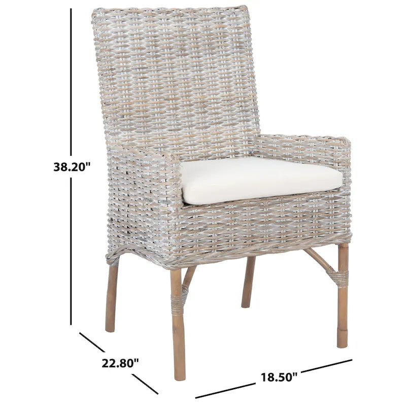 Fauteuil d'appoint côtier en rotin avec coussin – 18,5 l x 22,8 P x 38,2 H po – 19L x 23P x 38H