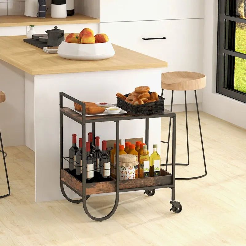 Desserte roulante avec range-bouteilles amovible en métal marron - 61 cm x 43 cm x 74 cm (L x l x H)