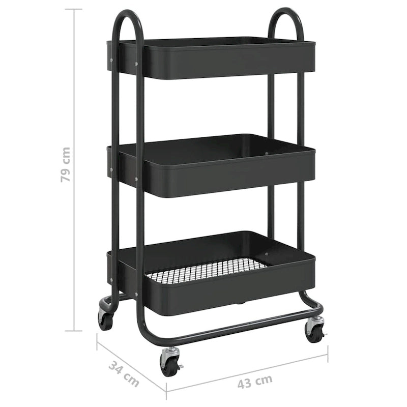 Chariot de cuisine de rangement à 3 niveaux - 42,9 x 34 x 79 cm.