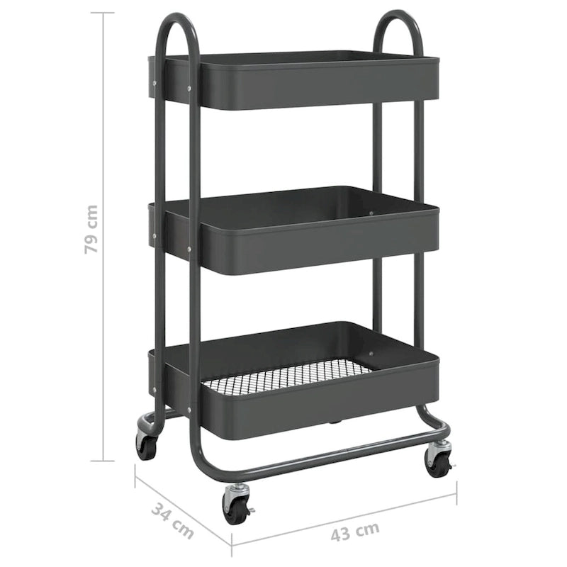 Chariot de cuisine de rangement à 3 niveaux - 42,9 x 34 x 79 cm.