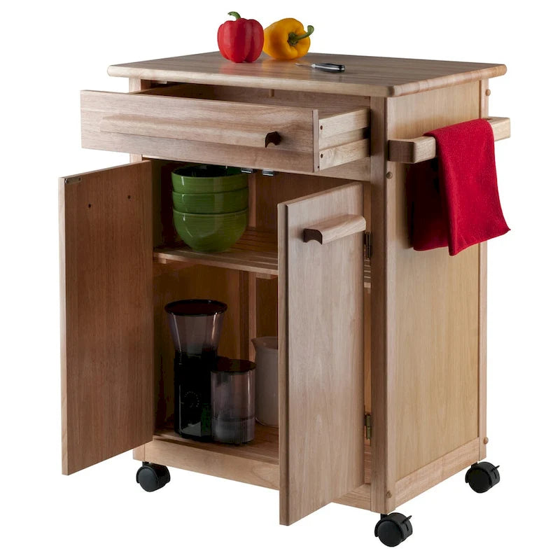 Desserte de cuisine avec armoire, tiroir et porte-serviettes au fini naturel - 26,9 x 18,2 x 34,3 po.