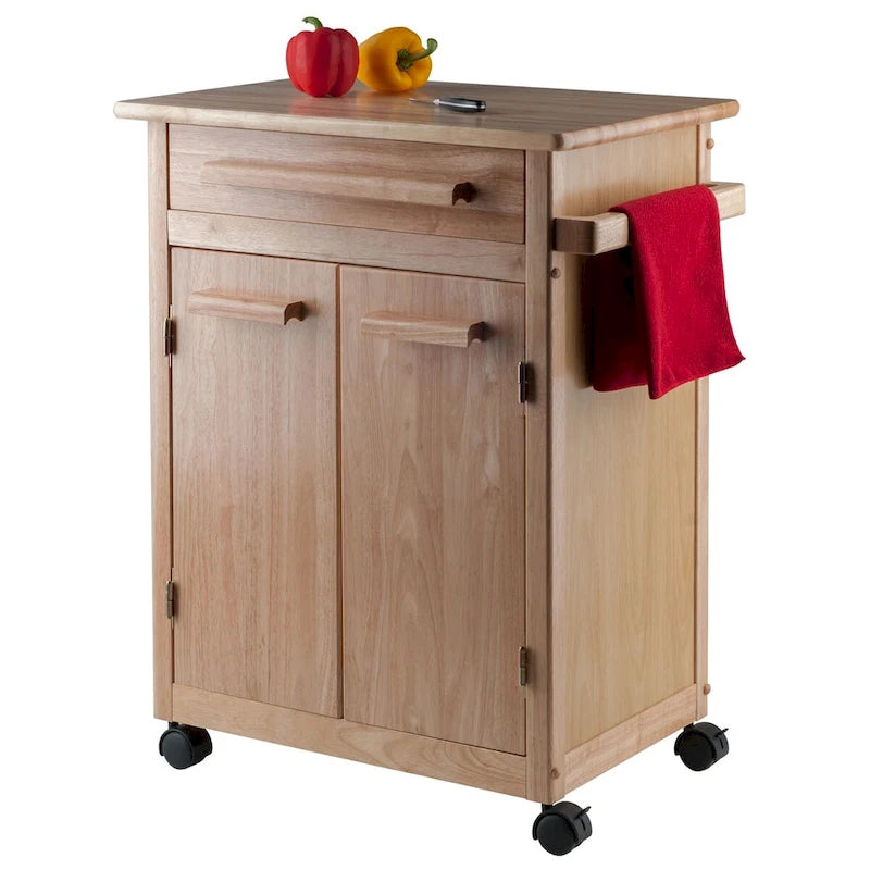 Desserte de cuisine avec armoire, tiroir et porte-serviettes au fini naturel - 26,9 x 18,2 x 34,3 po.
