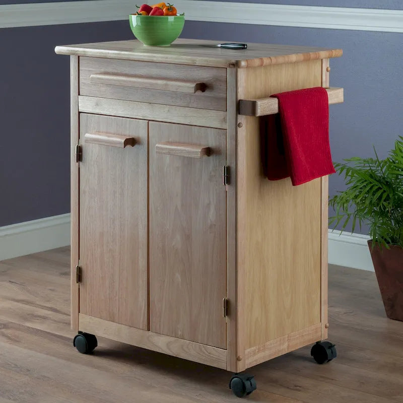 Desserte de cuisine avec armoire, tiroir et porte-serviettes au fini naturel - 26,9 x 18,2 x 34,3 po.