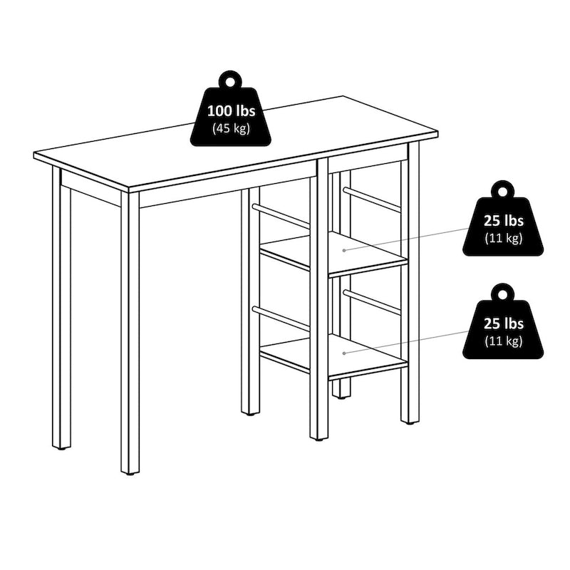 Îlot de cuisine pour petit-déjeuner avec étagères en noyer - 114,3 cm L x 50 cm P x 91,9 cm H