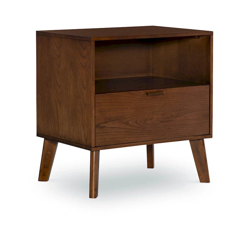 27 Brown One Drawer Nightstand with Bronze Pulls