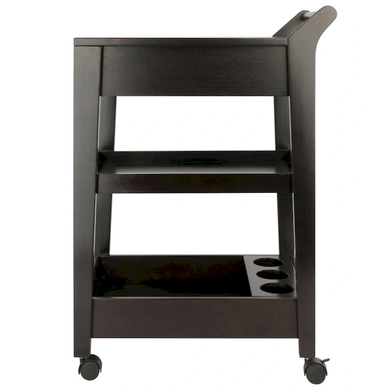 Chariot de bar de divertissement avec casier à vin et deux tiroirs au fini espresso – 18,03 x 26,77 x 37,24 po.