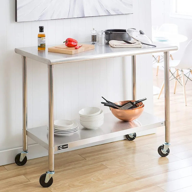 Table de préparation pour îlot de cuisine en acier inoxydable avec roulettes - 122 cm (L) x 61 cm (l) x 89 cm (H)