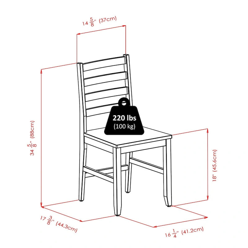 Ensemble de 2 chaises à dossier échelle, Noyer - 16,54 x 18,63 x 34,65 pouces