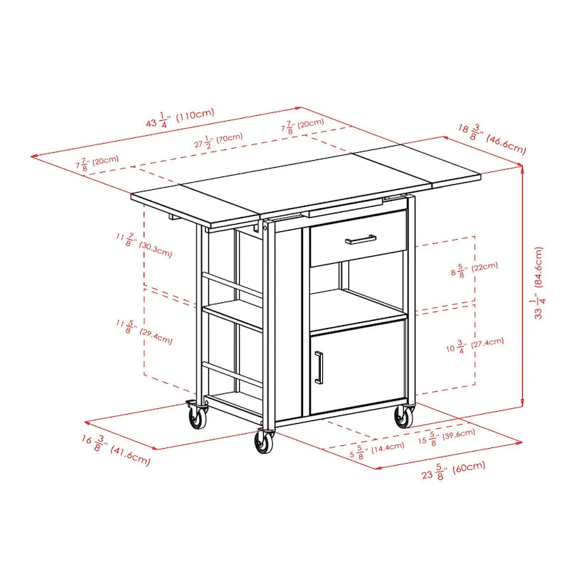 Desserte de cuisine à plateau extensible, fini noyer – 69,9 x 46,6 x 85 cm