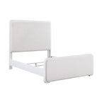 Lit à panneau blanc perle et beige avec pied de support