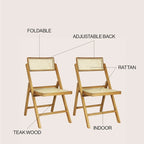 Chaises pliantes en rotin et bois rétro médiévales avec dossiers réglables (deux chaises par lot).