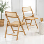 Chaises pliantes en rotin et bois rétro médiévales avec dossiers réglables (deux chaises par lot).