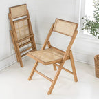 Chaises pliantes en rotin et bois rétro médiévales avec dossiers réglables (deux chaises par lot).