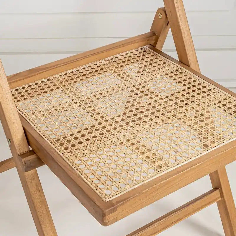 Chaises pliantes en rotin et bois rétro médiévales avec dossiers réglables (deux chaises par lot).