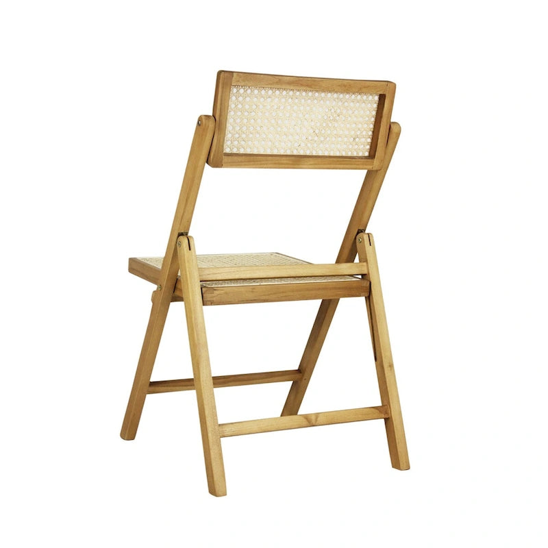 Chaises pliantes en rotin et bois rétro médiévales avec dossiers réglables (deux chaises par lot).