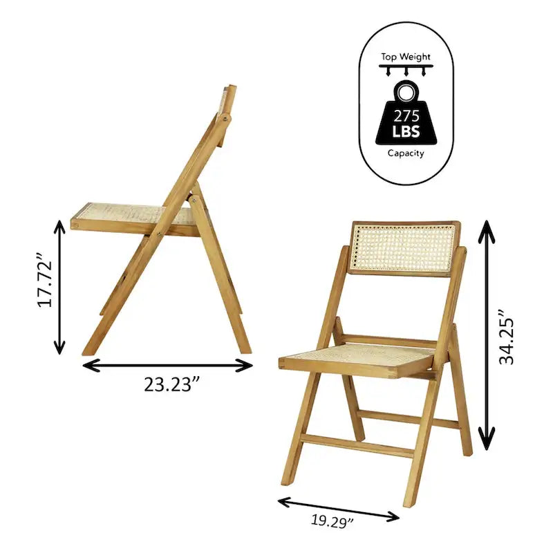 Chaises pliantes en rotin et bois rétro médiévales avec dossiers réglables (deux chaises par lot).