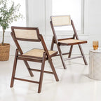 Chaises pliantes en rotin et bois rétro médiévales avec dossiers réglables (deux chaises par lot).