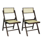 Chaises pliantes en rotin et bois rétro médiévales avec dossiers réglables (deux chaises par lot).