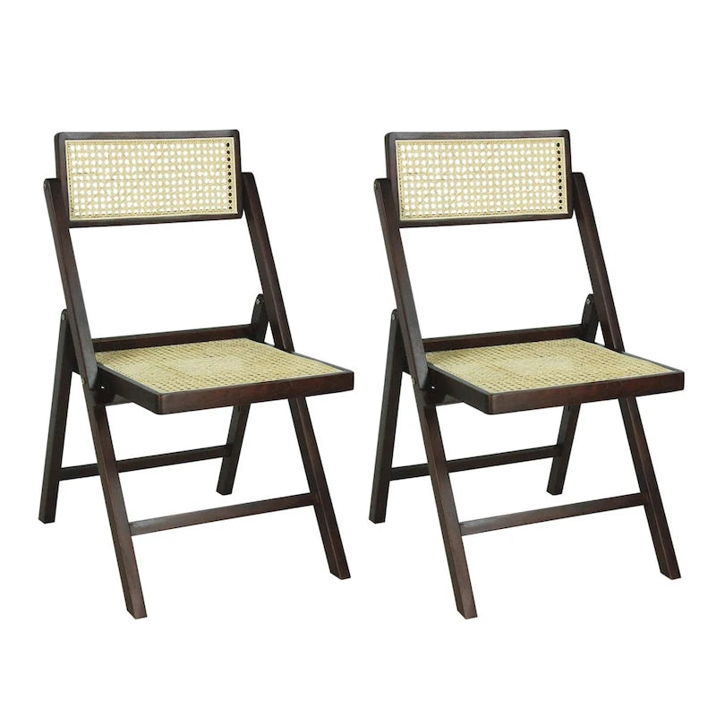 Chaises pliantes en rotin et bois rétro médiévales avec dossiers réglables (deux chaises par lot).