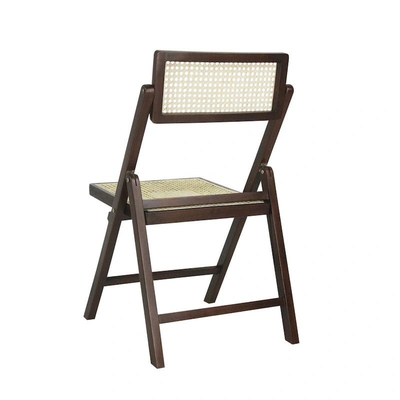 Chaises pliantes en rotin et bois rétro médiévales avec dossiers réglables (deux chaises par lot).