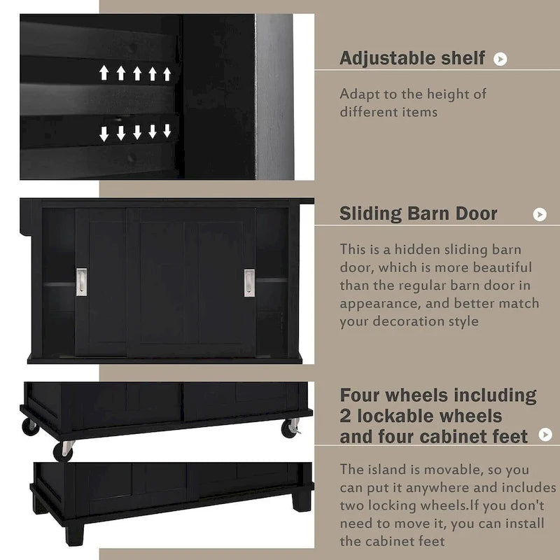 Chariot de cuisine pliant en bois d'hévéa avec 2 tiroirs et un placard de rangement