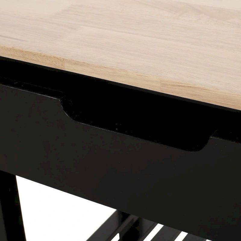 Desserte de cuisine compacte en bois avec roulettes, étagères et tiroir