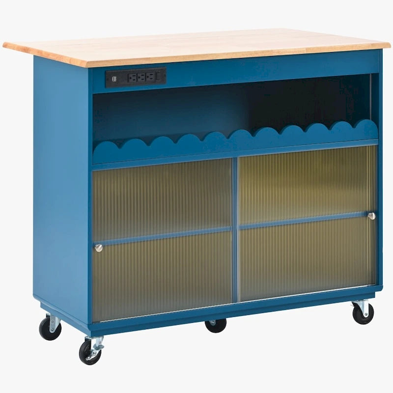 Îlot de cuisine sur roulettes avec éclairage LED, abattant et prises électriques