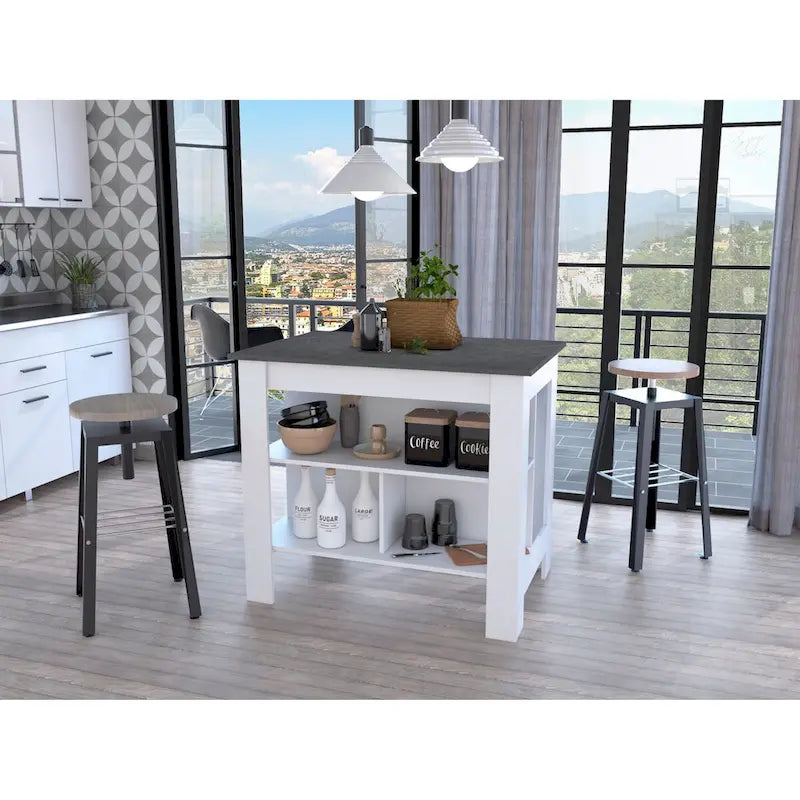 Rockaway 3-Shelf Kitchen Island White and Onix
