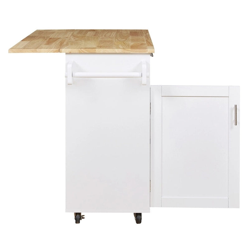 Desserte de cuisine roulante avec étagère réglable, porte-torchons et plateau en bois d'hévéa