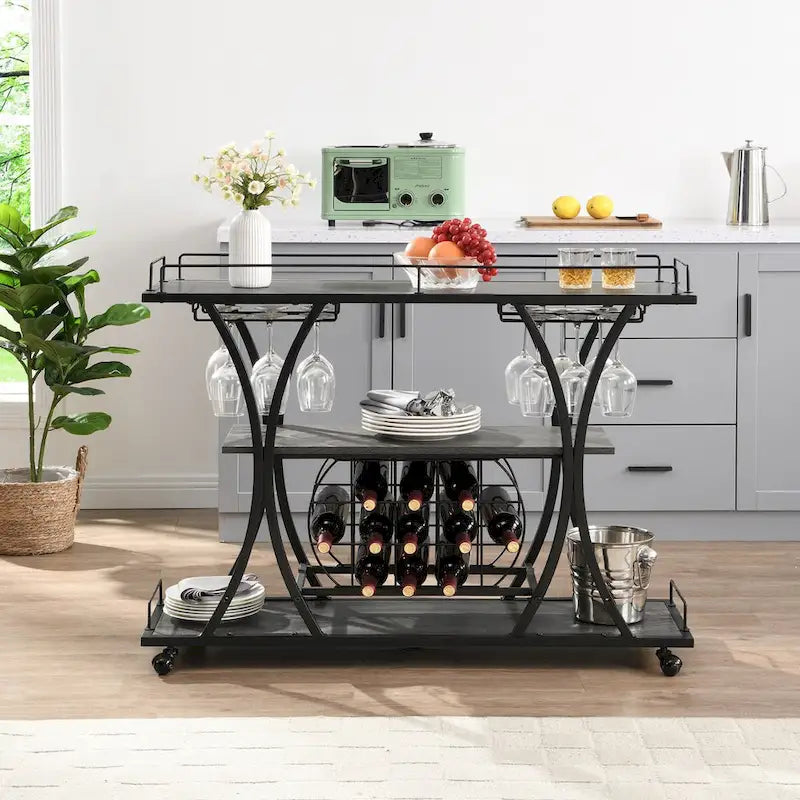 Dessertes de bar industrielles à roulettes avec 3 étagères de rangement