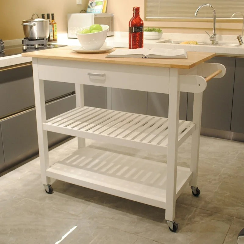 Desserte de cuisine en MDF avec deux roues verrouillables