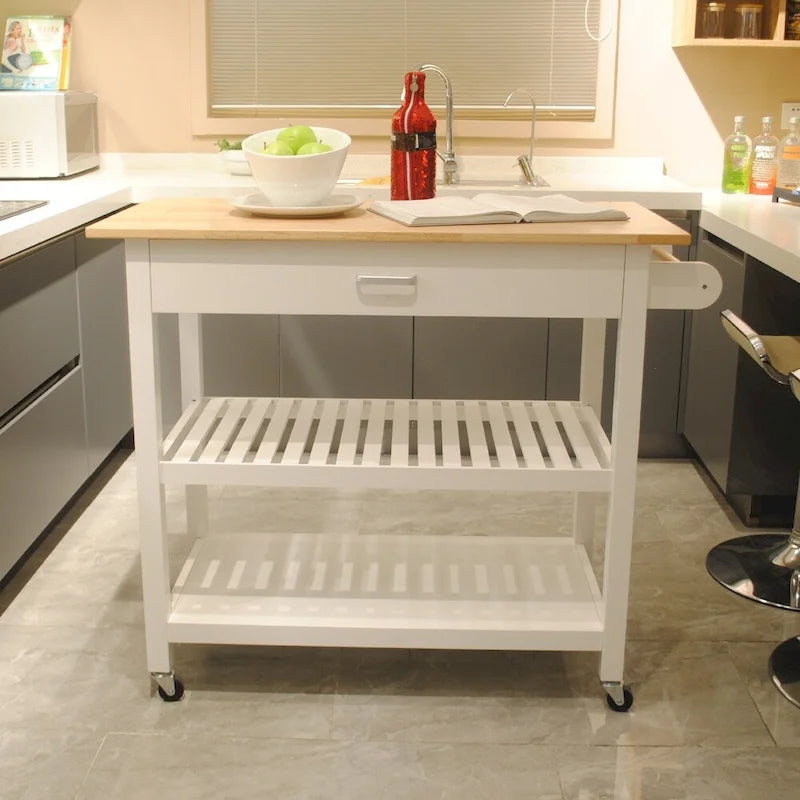 Desserte de cuisine en MDF avec deux roues verrouillables