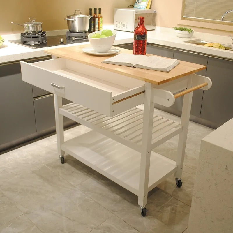 Desserte de cuisine en MDF avec deux roues verrouillables