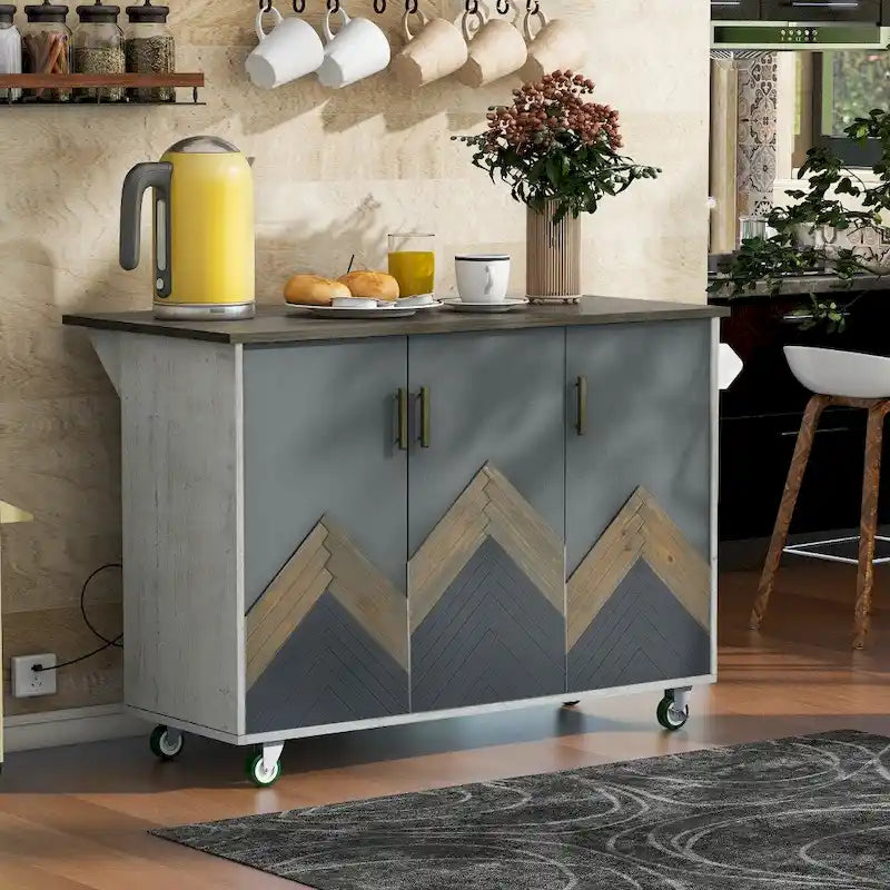 Îlot de cuisine en bois de 119 cm avec abattant et étagère de rangement interne