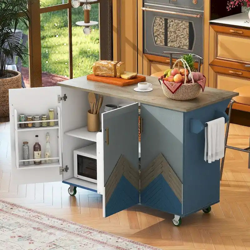 Îlot de cuisine en bois de 119 cm avec abattant et étagère de rangement interne