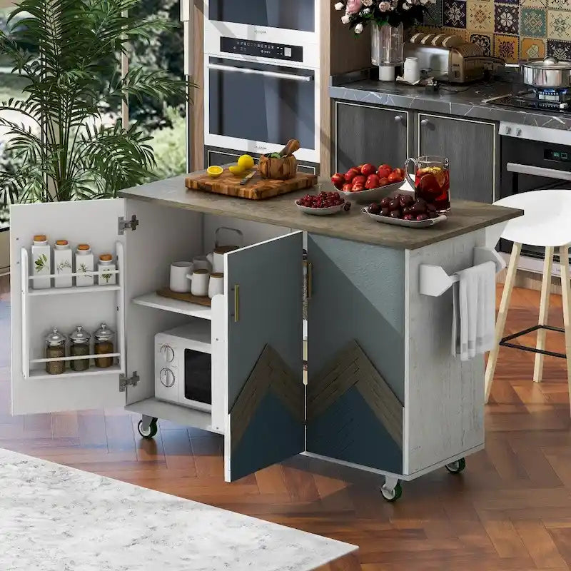 Îlot de cuisine en bois de 119 cm avec abattant et étagère de rangement interne