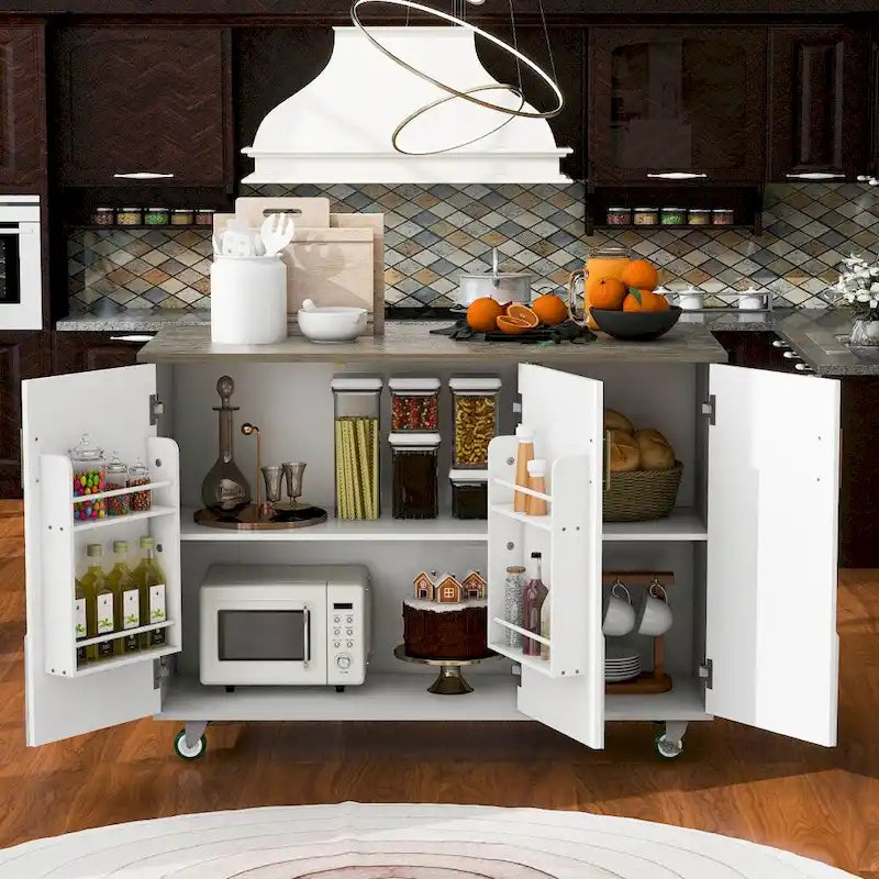 Îlot de cuisine en bois de 119 cm avec abattant et étagère de rangement interne