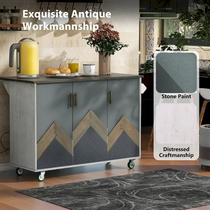 Îlot de cuisine en bois de 119 cm avec abattant et étagère de rangement interne