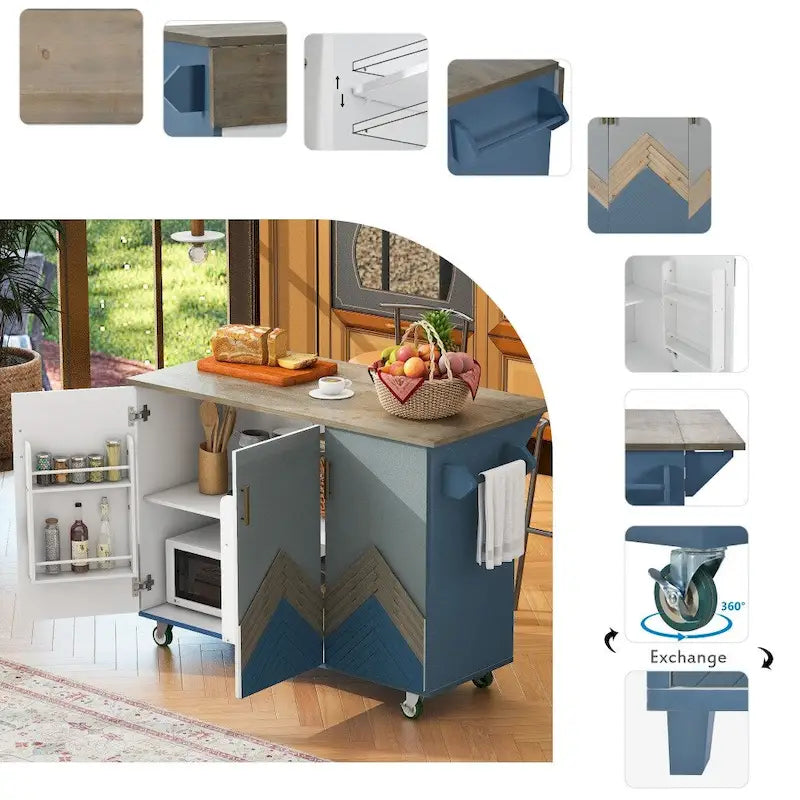 Îlot de cuisine en bois de 119 cm avec abattant et étagère de rangement interne