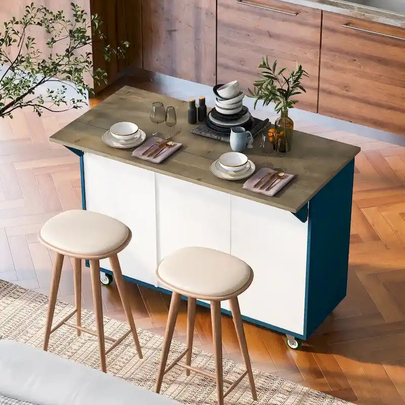 Îlot de cuisine en bois de 119 cm avec abattant et étagère de rangement interne