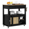 Îlot de cuisine roulant en rotin avec armoire de rangement - 32,2 po L x 19,5 po l x 35 po H