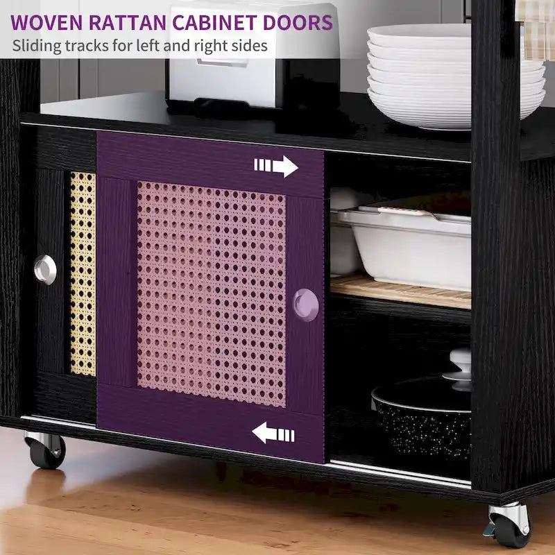 Îlot de cuisine roulant en rotin avec armoire de rangement - 32,2 po L x 19,5 po l x 35 po H