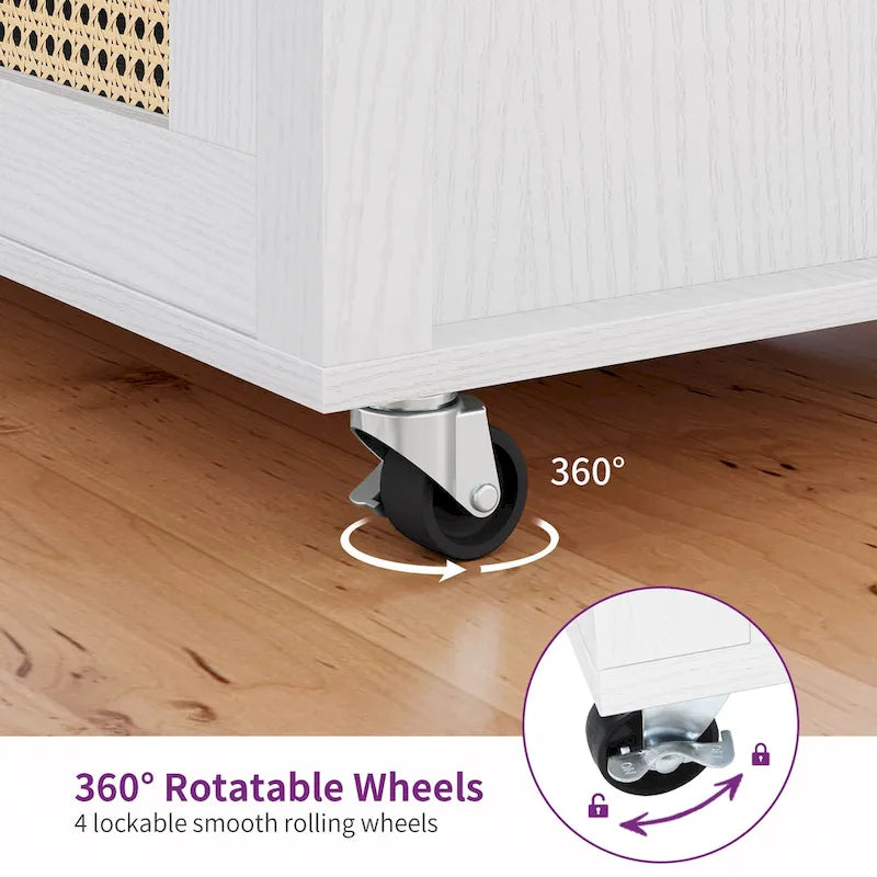 Îlot de cuisine roulant en rotin avec armoire de rangement - 32,2 po L x 19,5 po l x 35 po H
