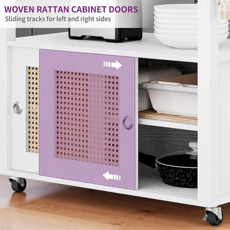 Îlot de cuisine roulant en rotin avec armoire de rangement - 32,2 po L x 19,5 po l x 35 po H
