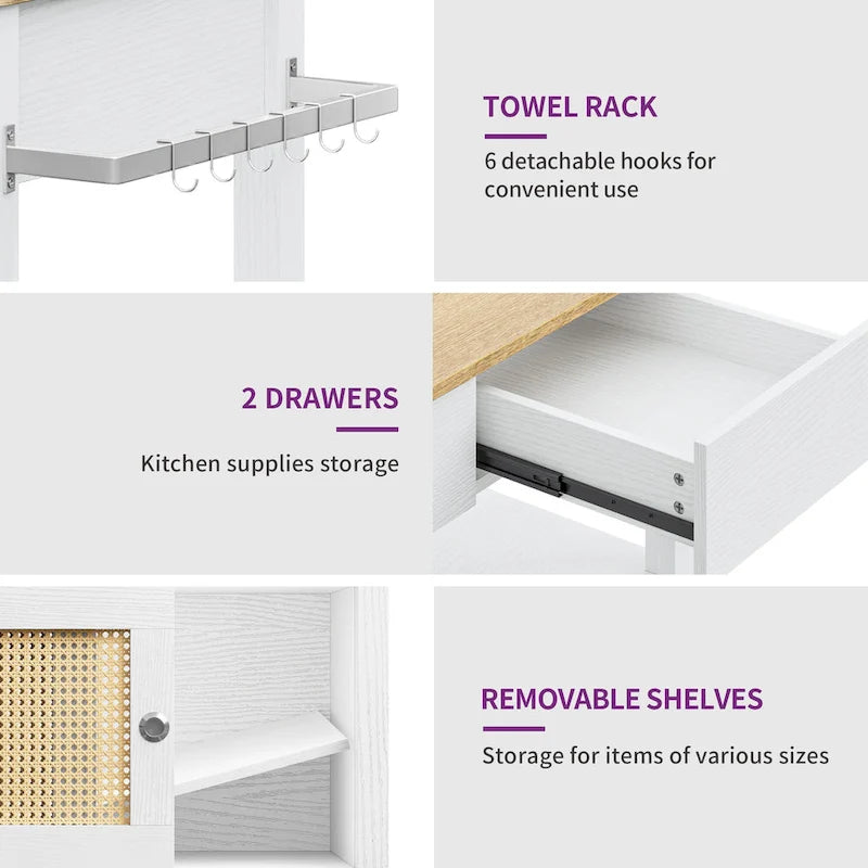 Îlot de cuisine roulant en rotin avec armoire de rangement - 32,2 po L x 19,5 po l x 35 po H