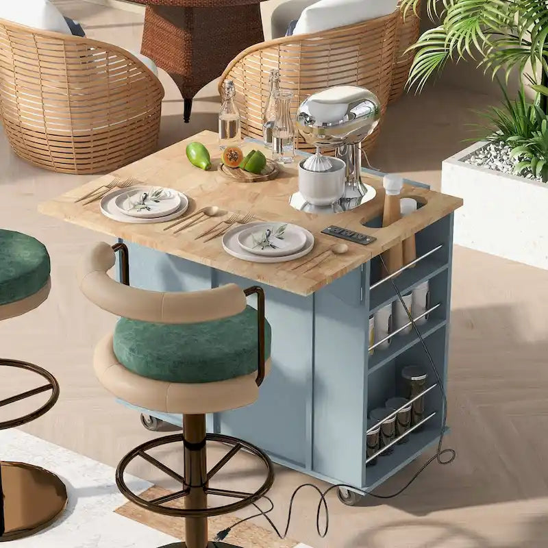 Desserte de cuisine multifonctionnelle avec prise de courant, rangement ouvert et porte-bouteilles – 101,6 x 86,36 cm